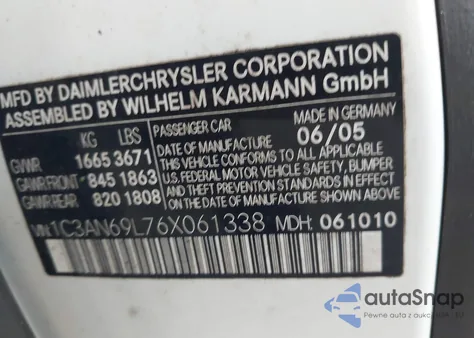 2006 Chrysler Crossfire Limited из США, поврежденный, VIN 1C3AN69L76X061338